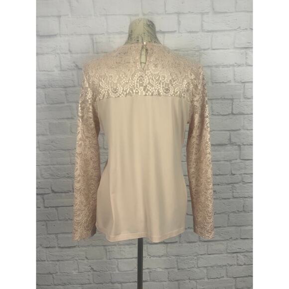 Calvin Klein Lace Sleeve Light Pink Blouse Women Size Medium - Picture 4 of 7
